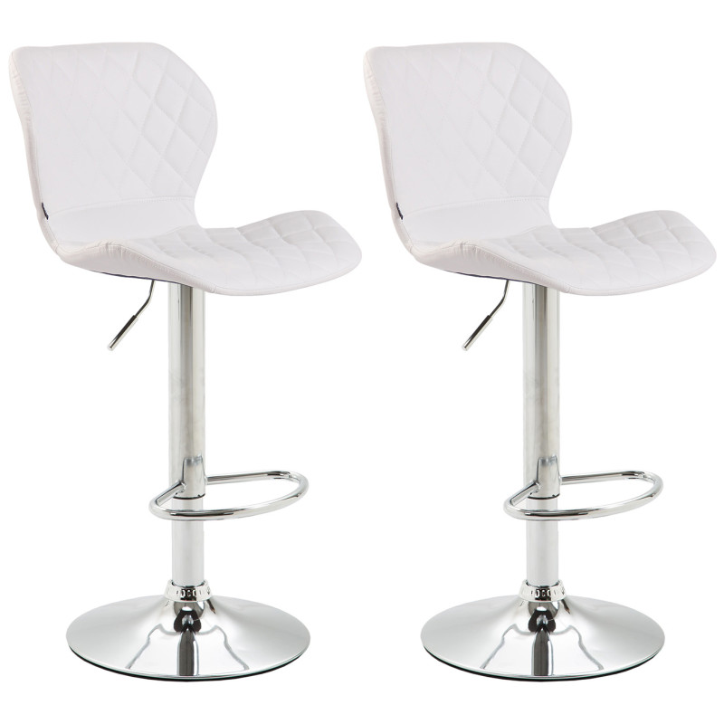 Lot de 2 tabourets de bar en liège simili cuir chromé blanc