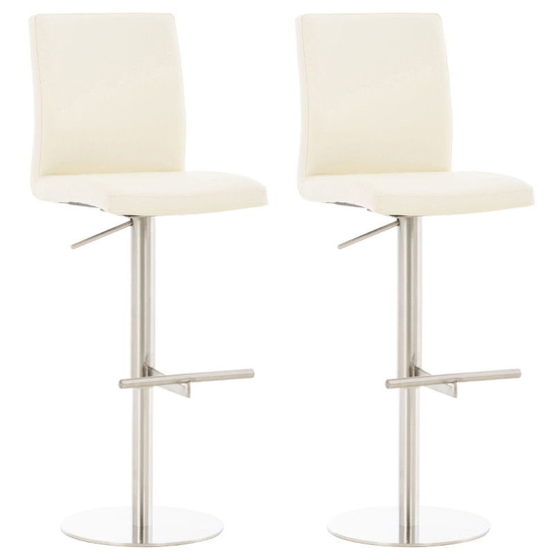 Lot de 2 tabourets de bar Cadiz simili cuir acier inoxydable crème