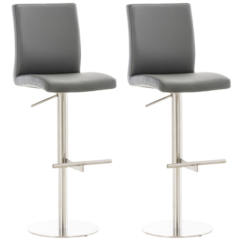 Lot de 2 tabourets de bar Cadiz simili cuir acier inoxydable gris