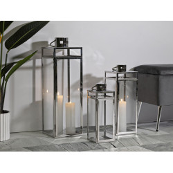 LANTERNE ARGENTÉE LOT DE 3 PCS CM 22X22,5X70,5-18X18,5X50-14X14,5X38