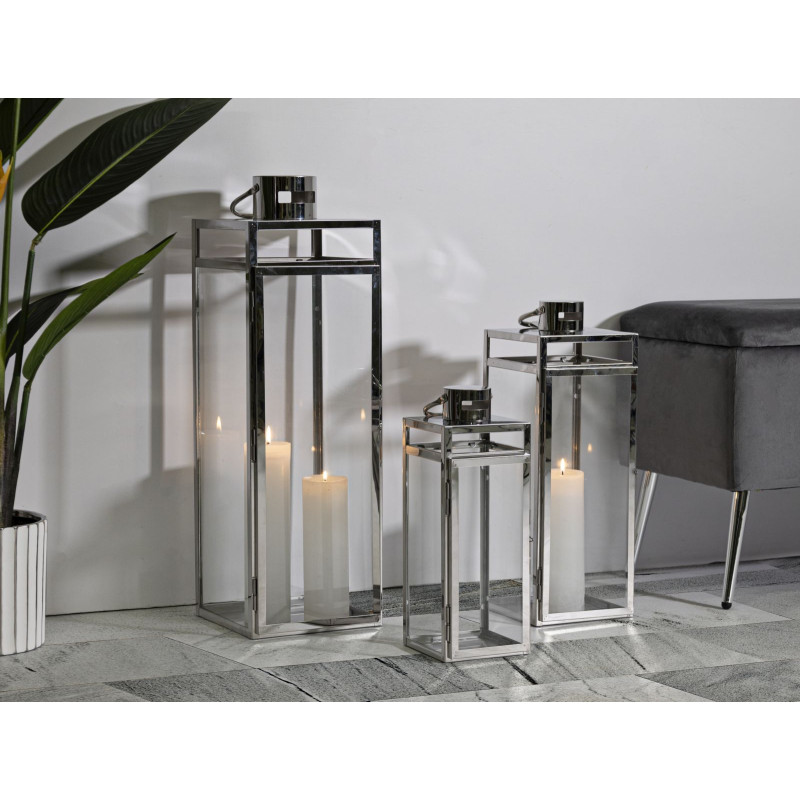 LANTERNE ARGENTÉE LOT DE 3 PCS CM 22X22,5X70,5-18X18,5X50-14X14,5X38