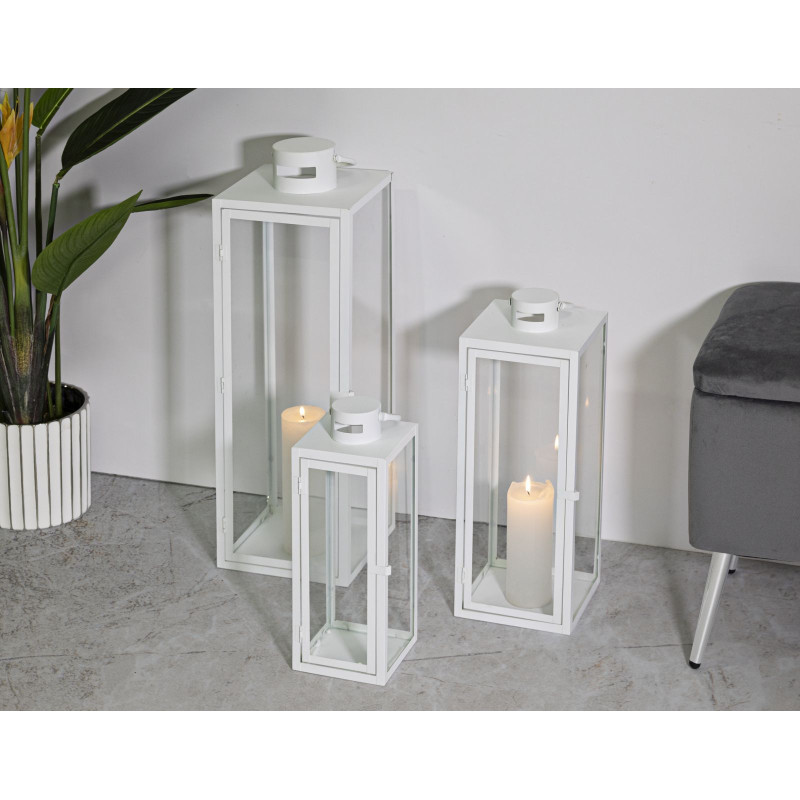 LANTERNE BLANCHE LOT DE 3 PCS CM 22X22X66-18X18X49,5-14X14X39
