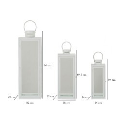 LANTERNE BLANCHE LOT DE 3 PCS CM 22X22X66-18X18X49,5-14X14X39