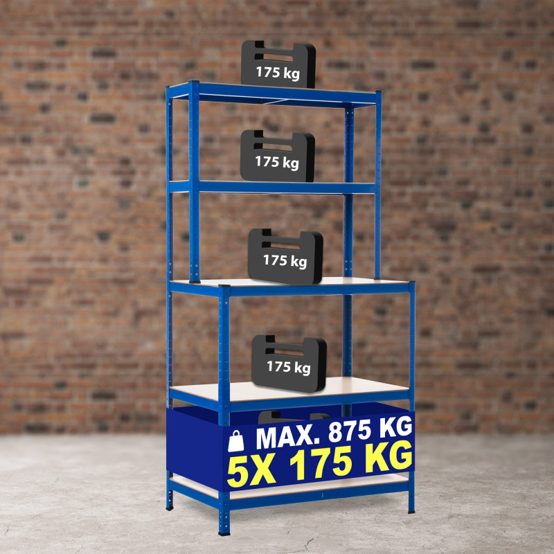 Étagère comprenant un établi 2+3 bleu