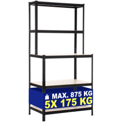 Étagère comprenant un établi 2+3, noire