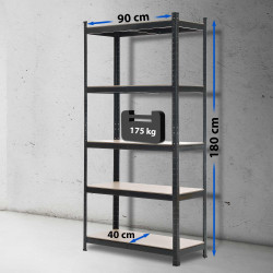 Scaffale Magazzino Alta Portata 875 Kg nero,90x40x180 cm