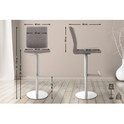 Lot de 2 tabourets de bar Cadiz tissu acier inoxydable gris