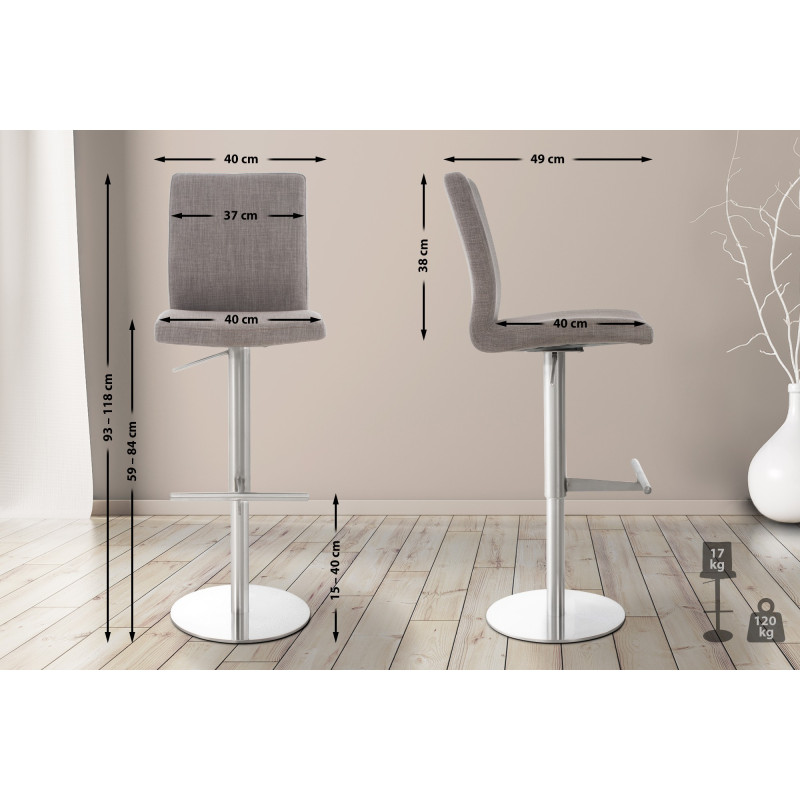Lot de 2 tabourets de bar Cadiz tissu acier inoxydable gris