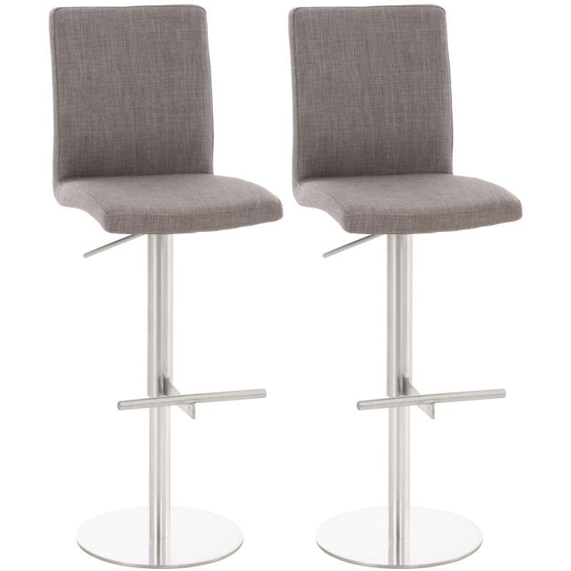 Lot de 2 tabourets de bar Cadiz tissu acier inoxydable gris