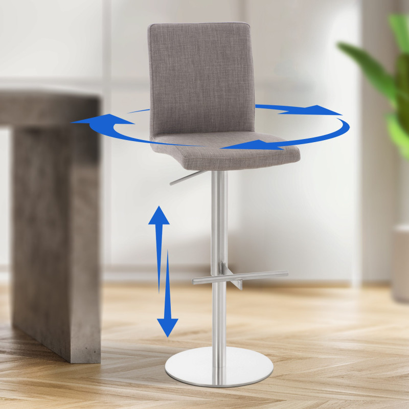Lot de 2 tabourets de bar Cadiz tissu acier inoxydable gris