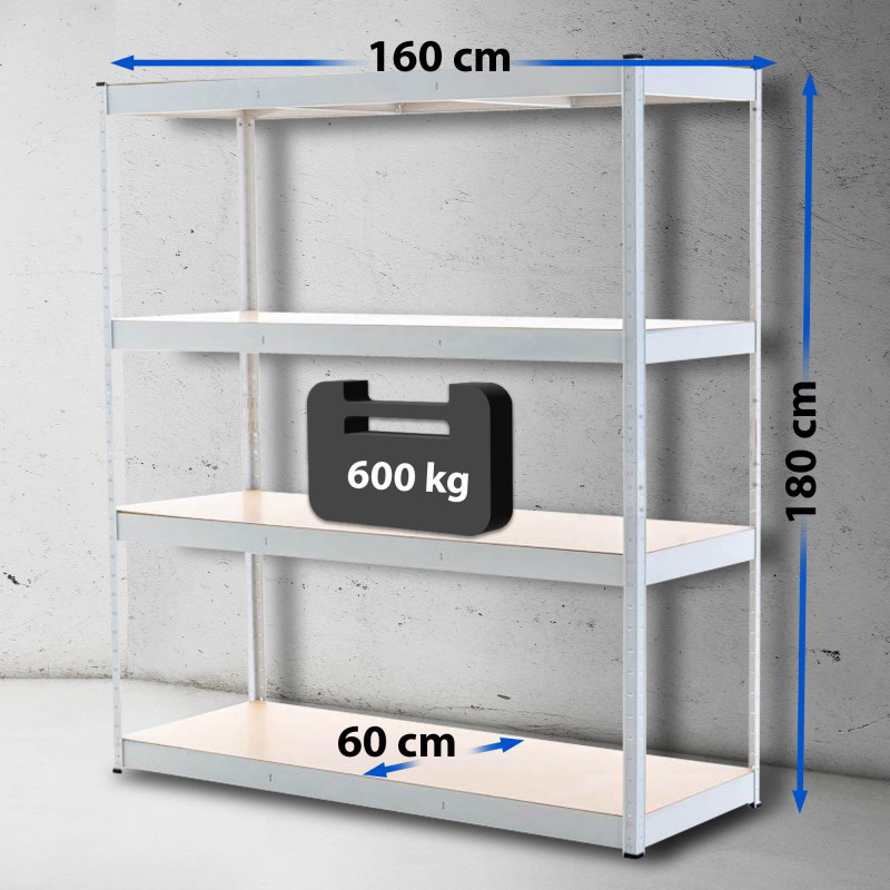 Étagère robuste blanche 160 x 60 x 180 cm