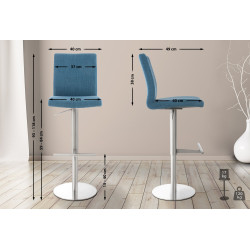 Lot de 2 tabourets de bar Cadiz tissu acier inoxydable bleu