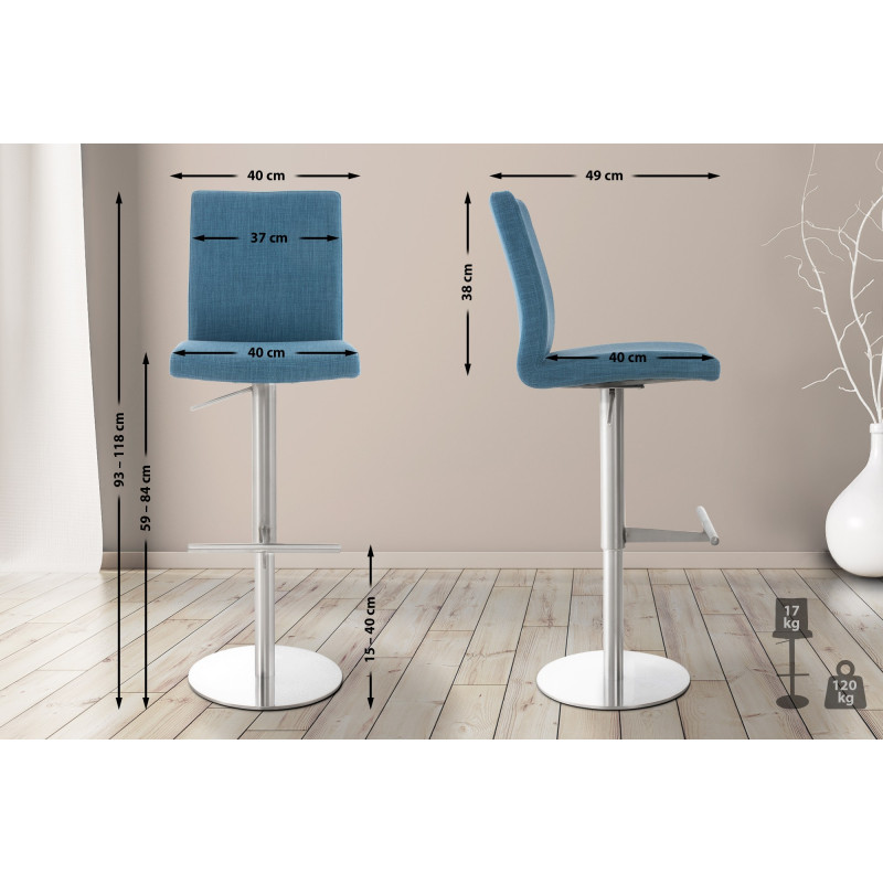 Lot de 2 tabourets de bar Cadiz tissu acier inoxydable bleu