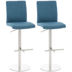 Lot de 2 tabourets de bar Cadiz tissu acier inoxydable bleu