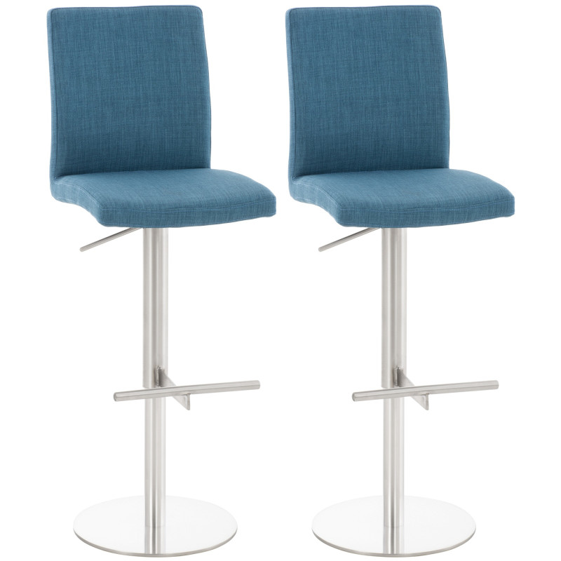 Lot de 2 tabourets de bar Cadiz tissu acier inoxydable bleu