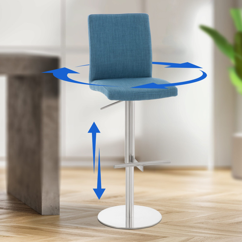 Lot de 2 tabourets de bar Cadiz tissu acier inoxydable bleu