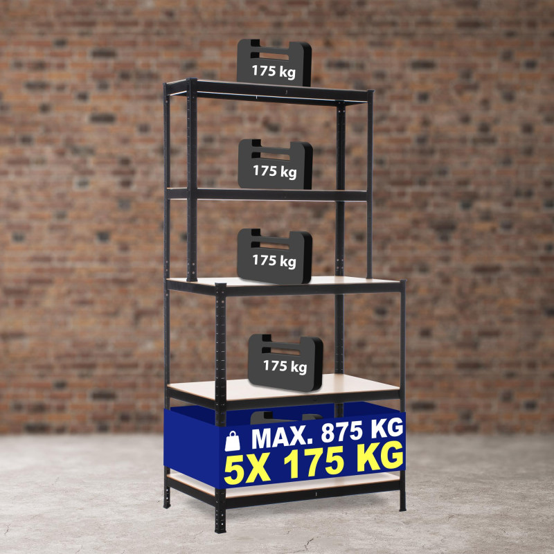 Étagère comprenant un établi 2+3, noire