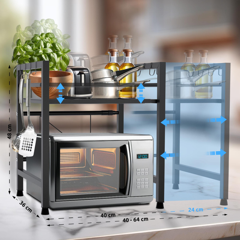 Étagère à micro-ondes à 2 niveaux Marana, noire