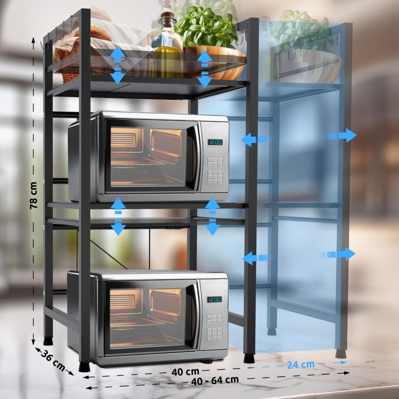 Étagère à micro-ondes à 3 niveaux Marana, noire