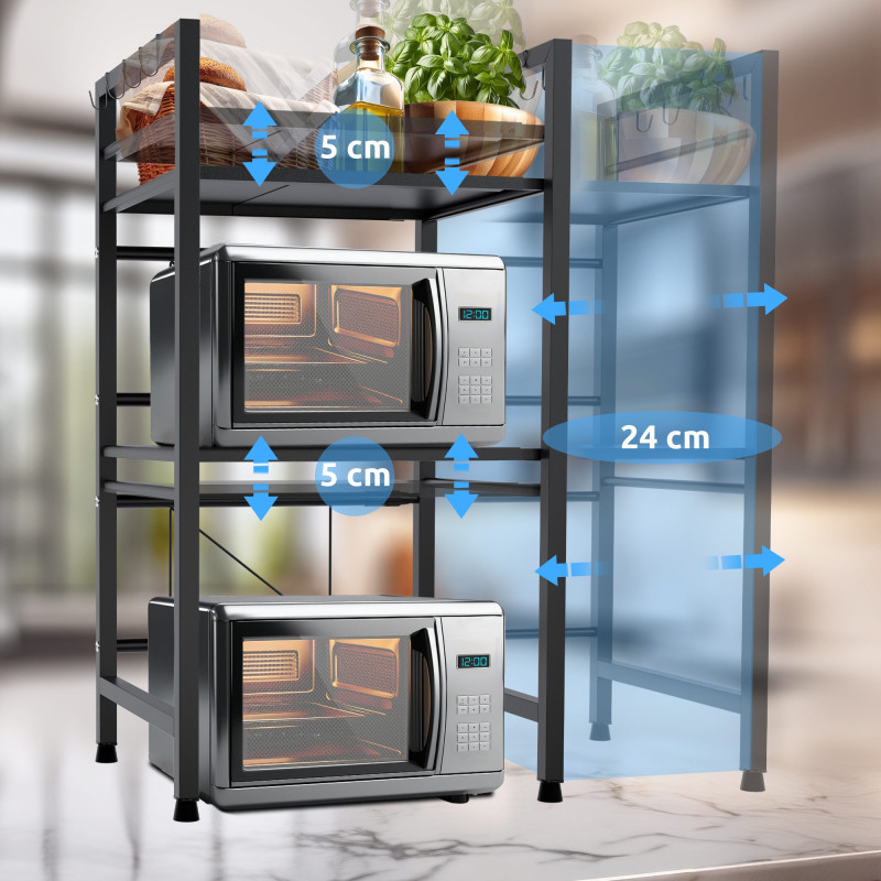 Étagère à micro-ondes à 3 niveaux Marana, noire
