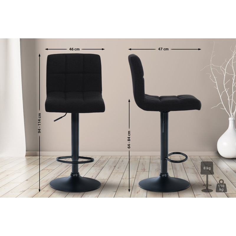 Tabouret de bar Calma tissu noir noir
