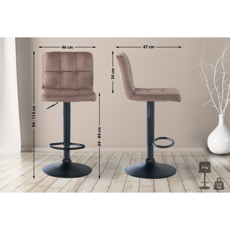 Tabouret de bar Pérou velours noir marron