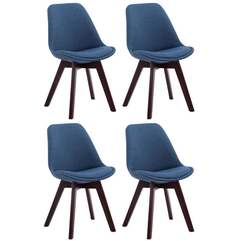 Lot de 4 chaises visiteurs Borneo V2 en tissu noyer | bleu