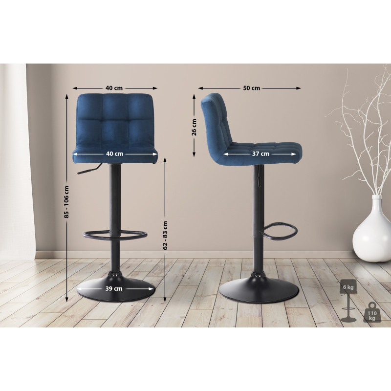 Tabouret de bar en velours Feni bleu