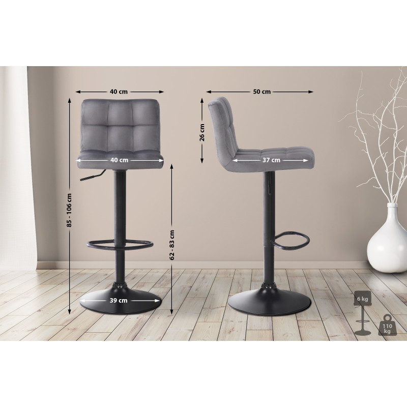 Tabouret de bar en velours Feni gris