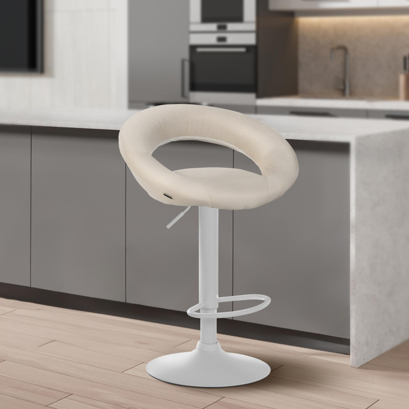 Tabouret de bar Olinda en tissu crème