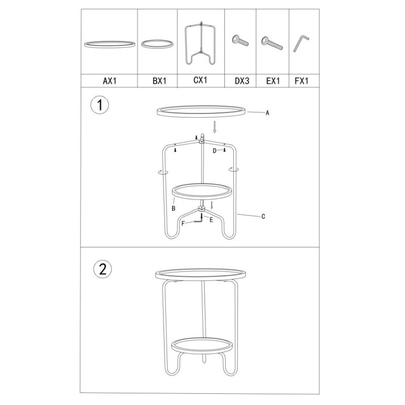 Table Arex 2 étagères – Inspiration industrielle Ø48x54,5 cm