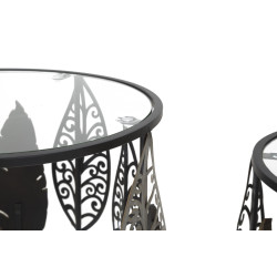 Table Ferro e Legno Foglie – Élégance feuillue Ø38x55-33x50 cm