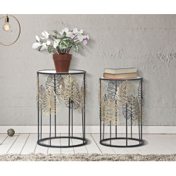 Table Foglie Glam – Éclat doré Ø38x55-33x50 cm