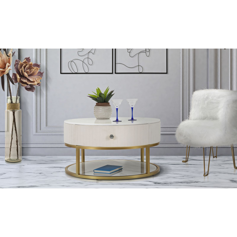 Table basse Montpellier Crème – Élégance française Ø75x36 cm