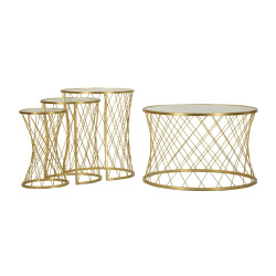 Table Noah Gold – Ensemble doré 4 pièces Ø70x45 - 47x54,5 - 36x50 - 28x45 cm