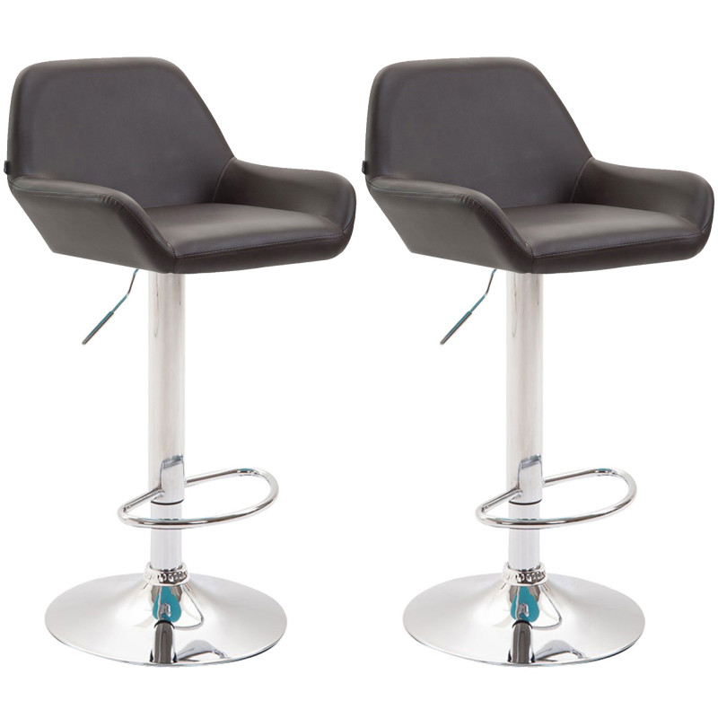 Lot de 2 tabourets de bar Braga simili cuir chromé brun
