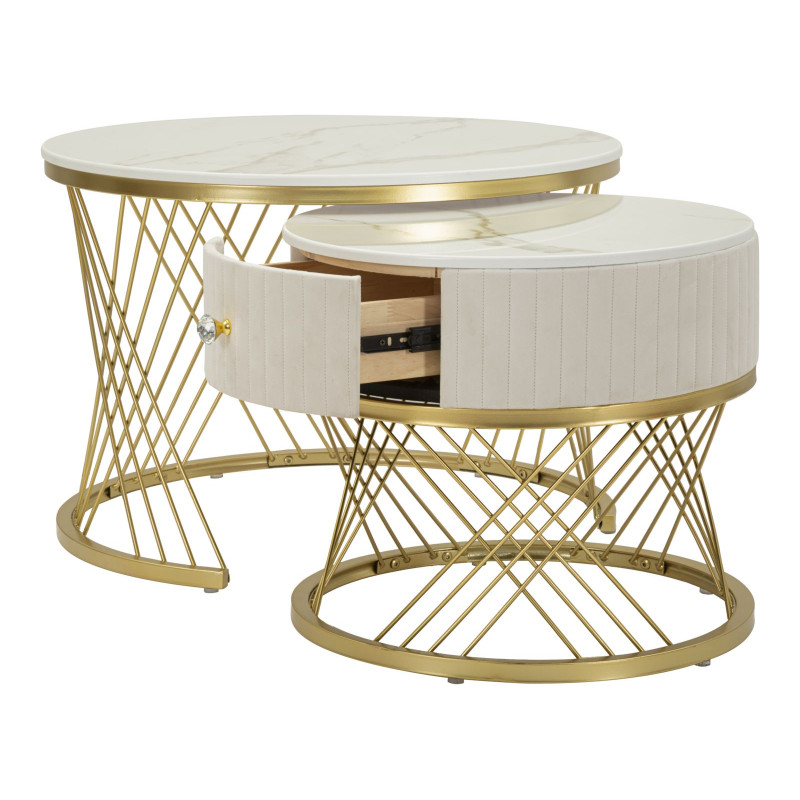 Tables basses Votix – Design symétrique Ø70x48 - 50x43,5 cm