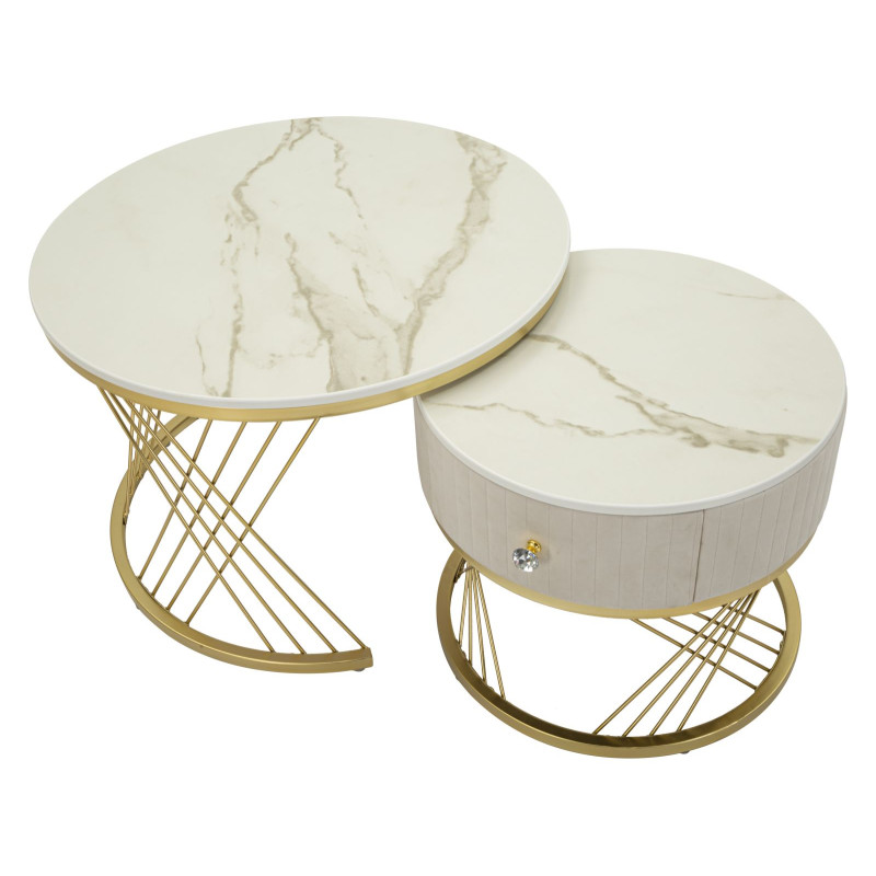 Tables basses Votix – Design symétrique Ø70x48 - 50x43,5 cm