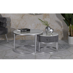 Tables basses Grises – Chic intemporel Ø70x45 - 50x40 cm