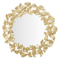 Miroir mural feuille ronde Ø87x2,5 cm – Élégance naturelle et reflets dorés pour une décoration raffinée