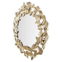 Miroir mural feuille ronde Ø87x2,5 cm – Élégance naturelle et reflets dorés pour une décoration raffinée