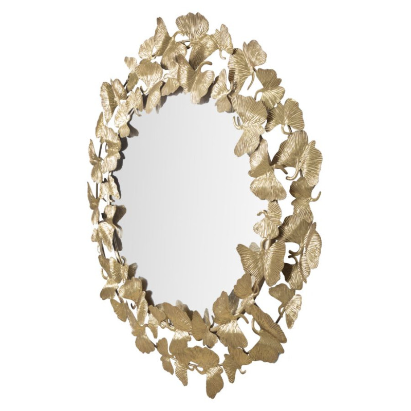 Miroir mural feuille ronde Ø87x2,5 cm – Élégance naturelle et reflets dorés pour une décoration raffinée