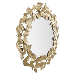 Miroir mural feuille ronde Ø87x2,5 cm – Élégance naturelle et reflets dorés pour une décoration raffinée