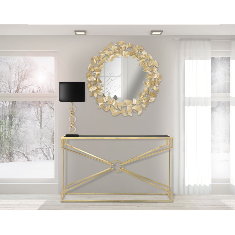 Miroir mural feuille ronde Ø87x2,5 cm – Élégance naturelle et reflets dorés pour une décoration raffinée