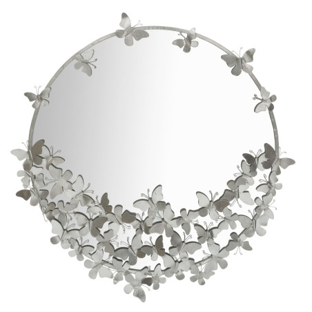 Miroir mural rond Papillon argenté Ø91x3x94 cm – Un éclat glamour et aérien pour sublimer vos murs