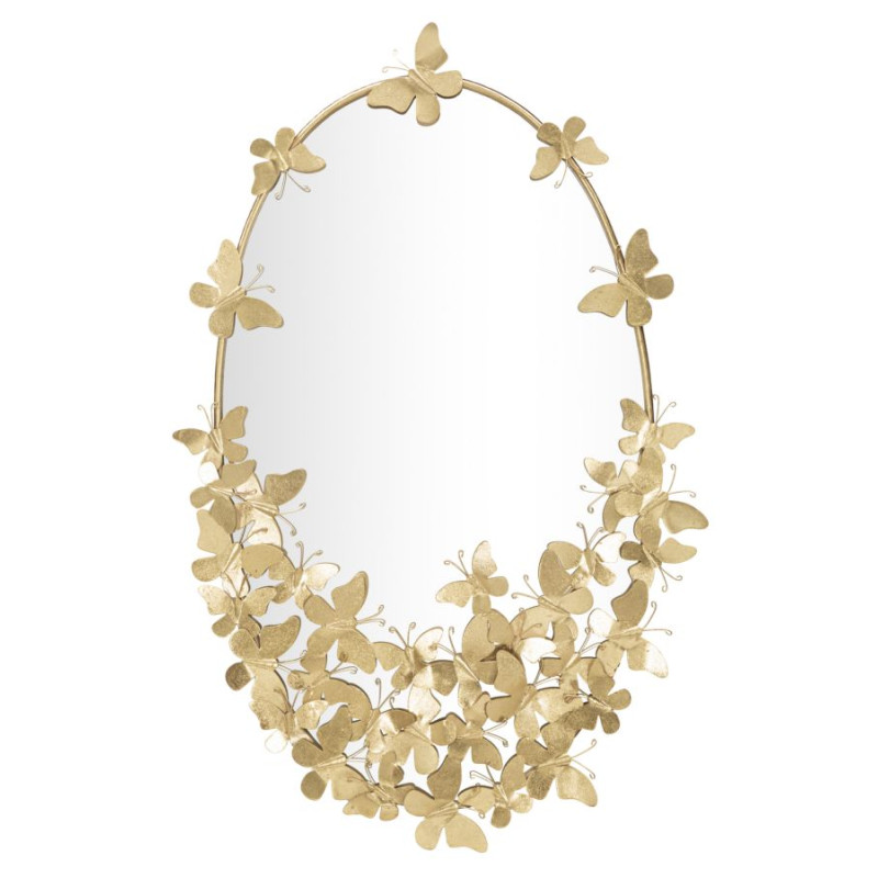 Miroir mural ovale Papillon 59x3x89,5 cm (miroir 46x78 cm) – Raffinement papillon et charme argenté