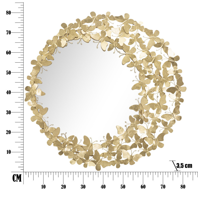Miroir mural Glamour Papillon Ø81,5x3,5 cm (miroir Ø55 cm) – Touche romantique et brillance délicate