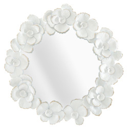 Miroir mural à fleurs blanches 82x2,6x85,5 cm – Romantisme floral et pureté lumineuse
