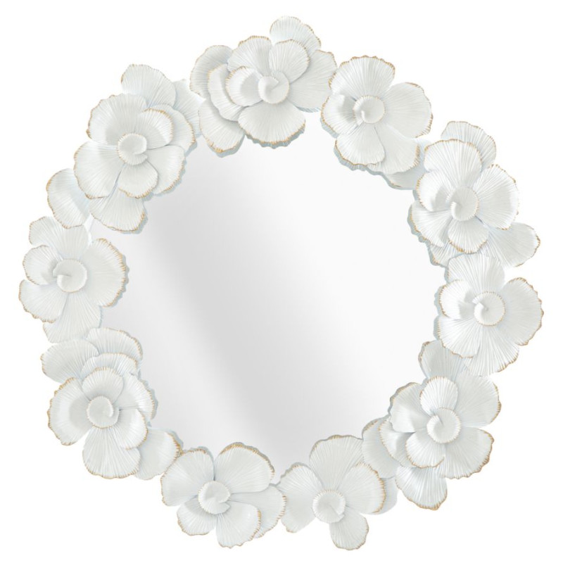 Miroir mural à fleurs blanches 82x2,6x85,5 cm – Romantisme floral et pureté lumineuse
