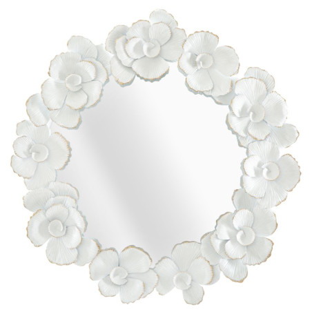 Miroir mural à fleurs blanches 82x2,6x85,5 cm – Romantisme floral et pureté lumineuse